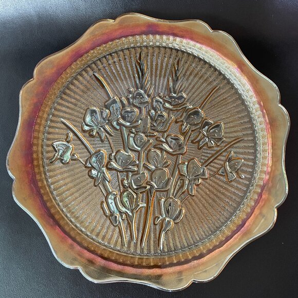 Vintage 50s Jeanette Iridescent Marigold Iris Herringbone Plate/Platter - Picture 1 of 5